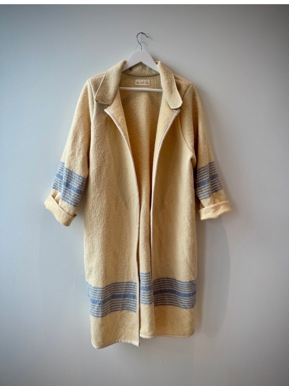 Cream Striped Wool Blend Coat
